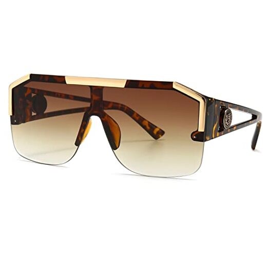 Square Oversized Sunglasses Flat Top 72 Millimeters Leopard/Brown Gradient