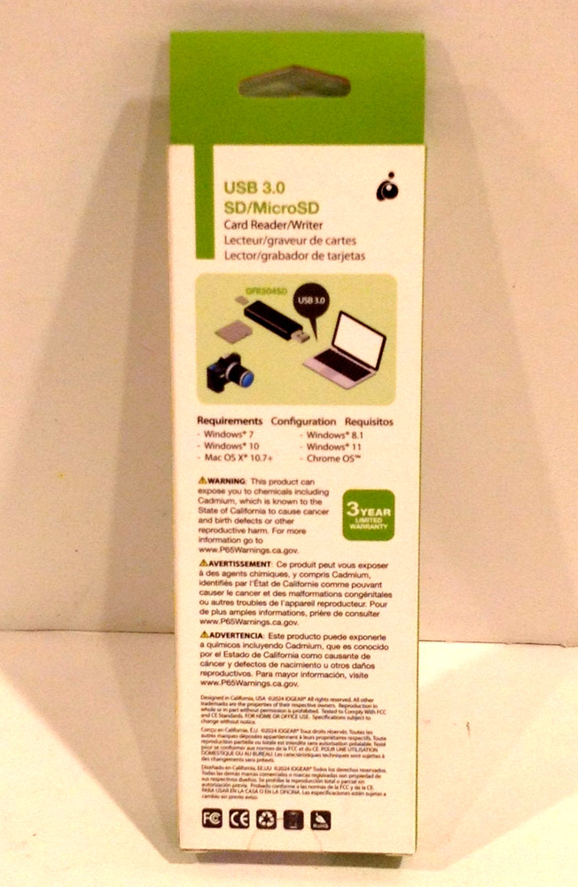 IOGEAR SuperSpeed USB 3.0 SD/Micro SD Card Reader Writer GFR304SD 5Gbps Data New