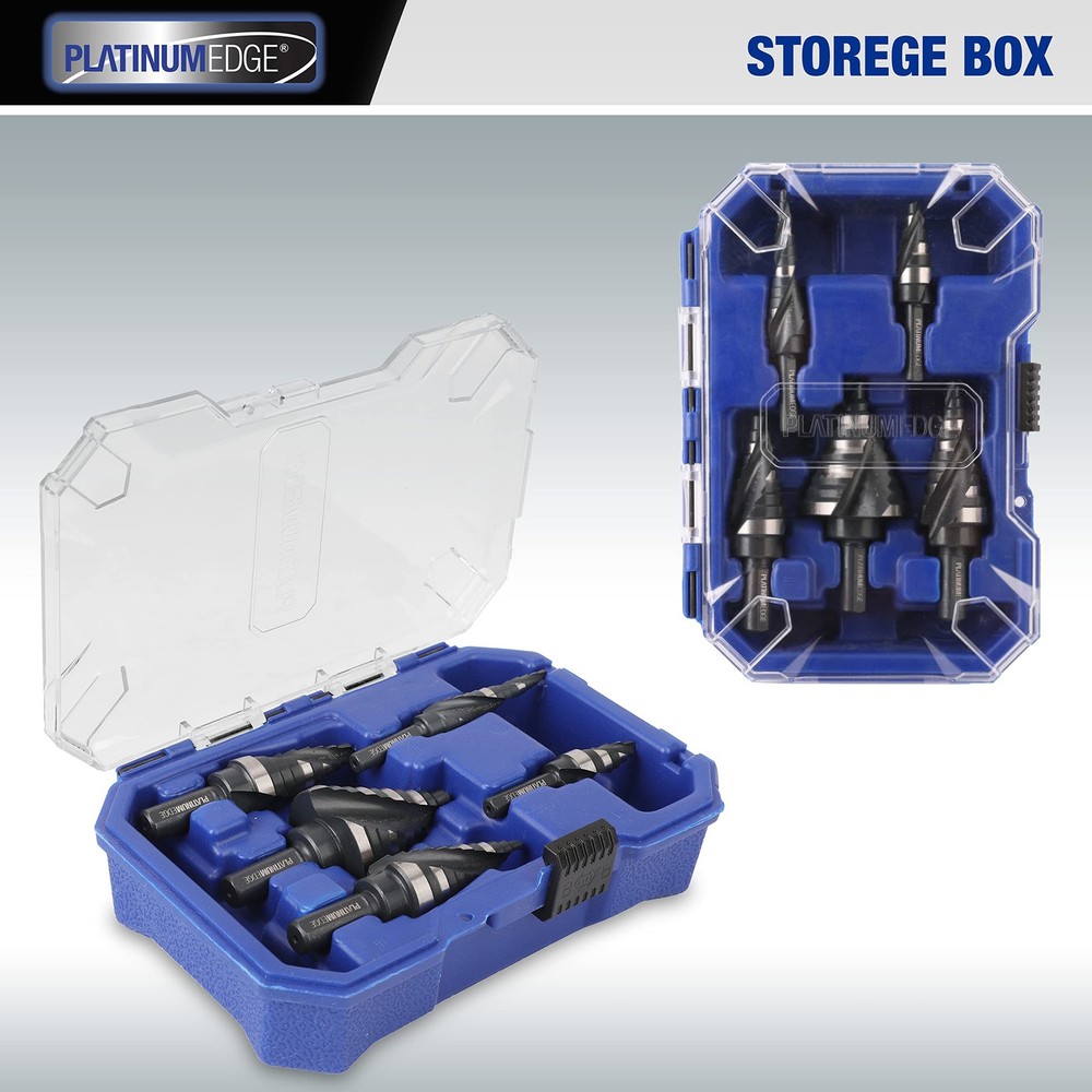 PLATINUMEDGE Step Drill Bits Set, 5 Pcs High Speed 34.925 millimeters, black