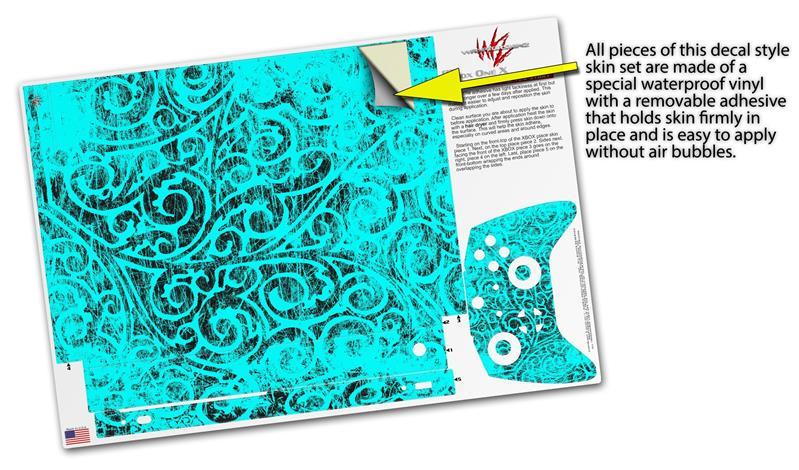 Skin for XBOX One X Console Controller Folder Doodles Neon Teal Decal