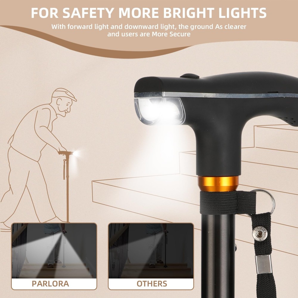 Walking Cane with Light - Foldable, Adjustable, Collapsible, Standing Cane, P...