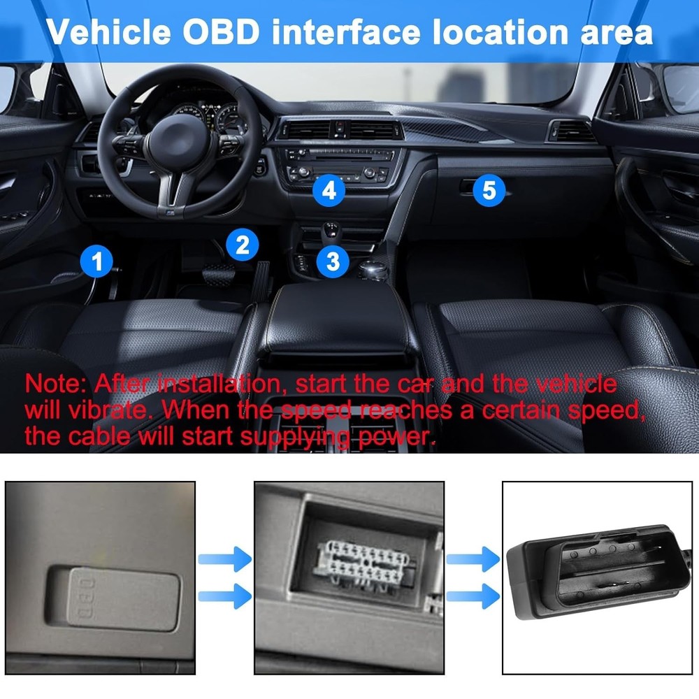OBD Power Cable Dash Camera Type C OBD2 Power Adapter Hardwire Charger 3.5M