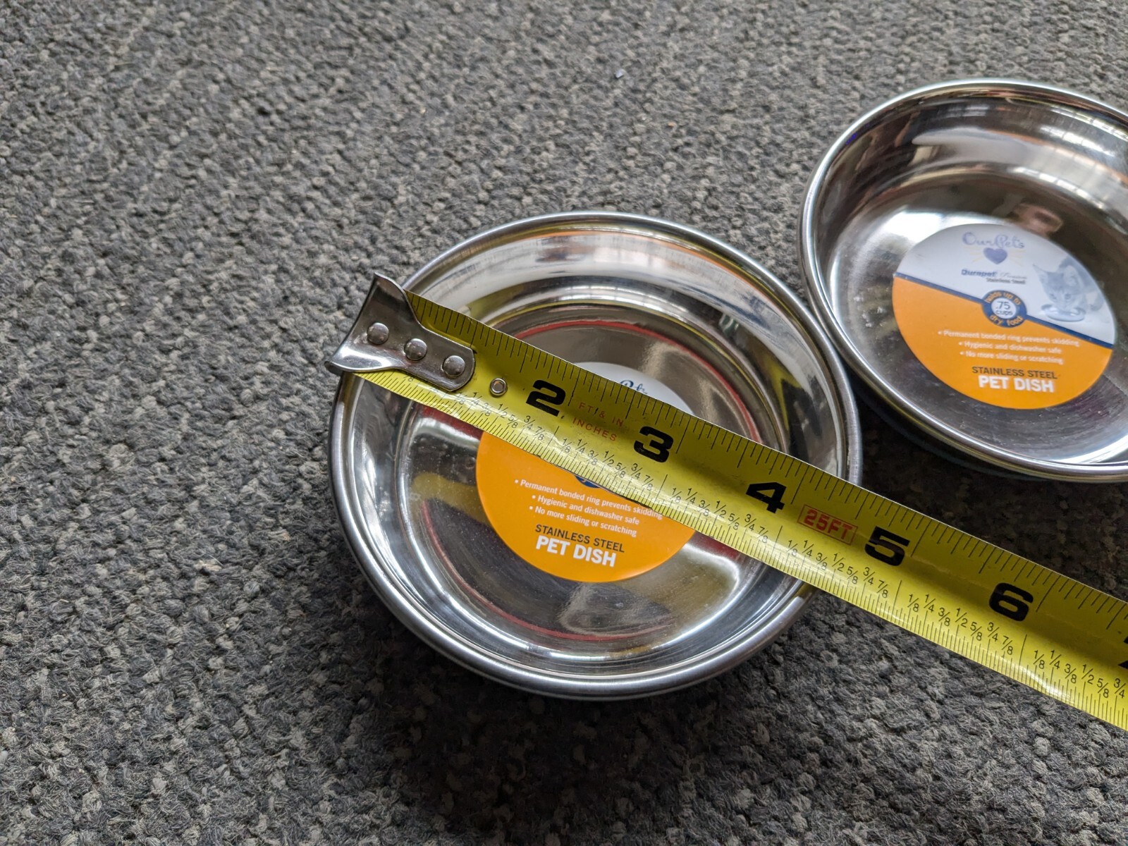 OurPets Durapet NO SKID Stainless Steel Food and Water CAT Bowl 6 ounce - 2 Pack