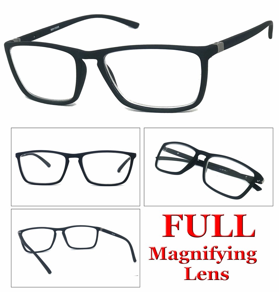 1 or 2 Pair Mens Fashion Rectangular Rubberized Frame Full Lens Reading Glasses