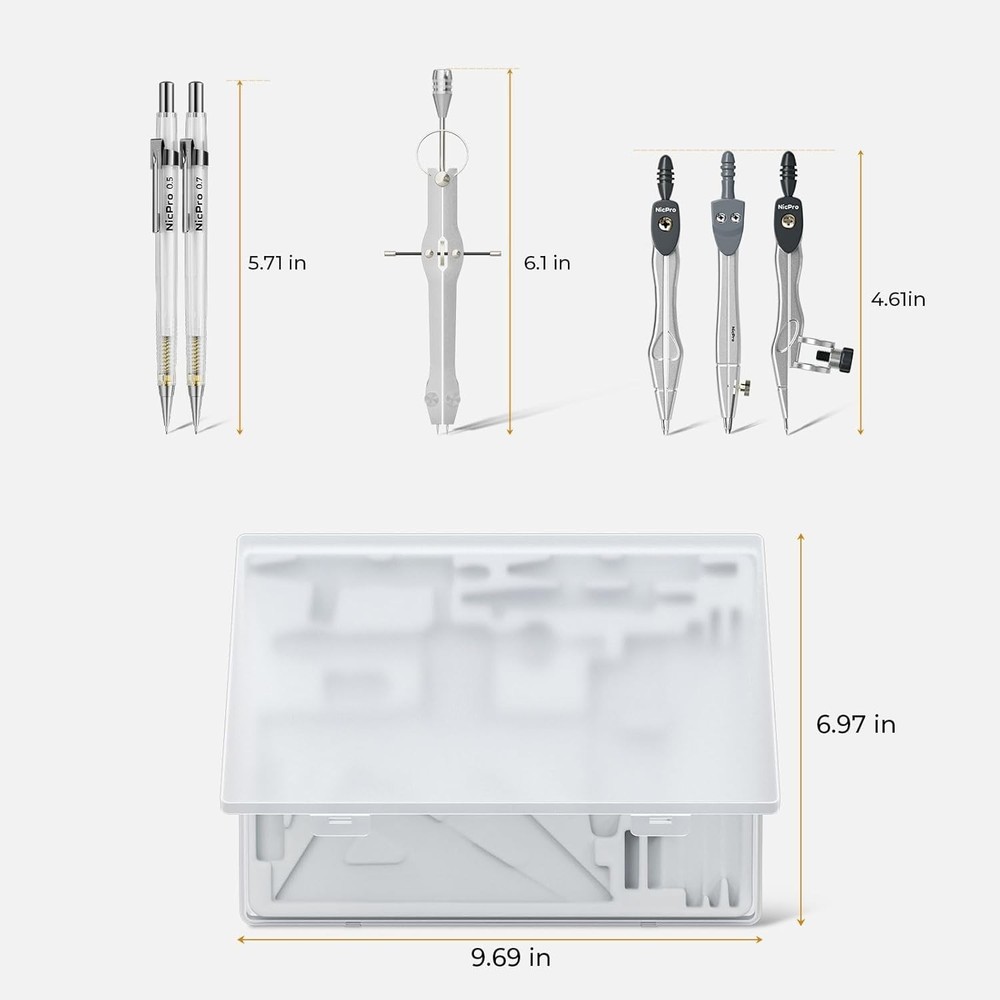 22 PCS Compass Geometry Tools with Case, Drafting Tools Geometry Set