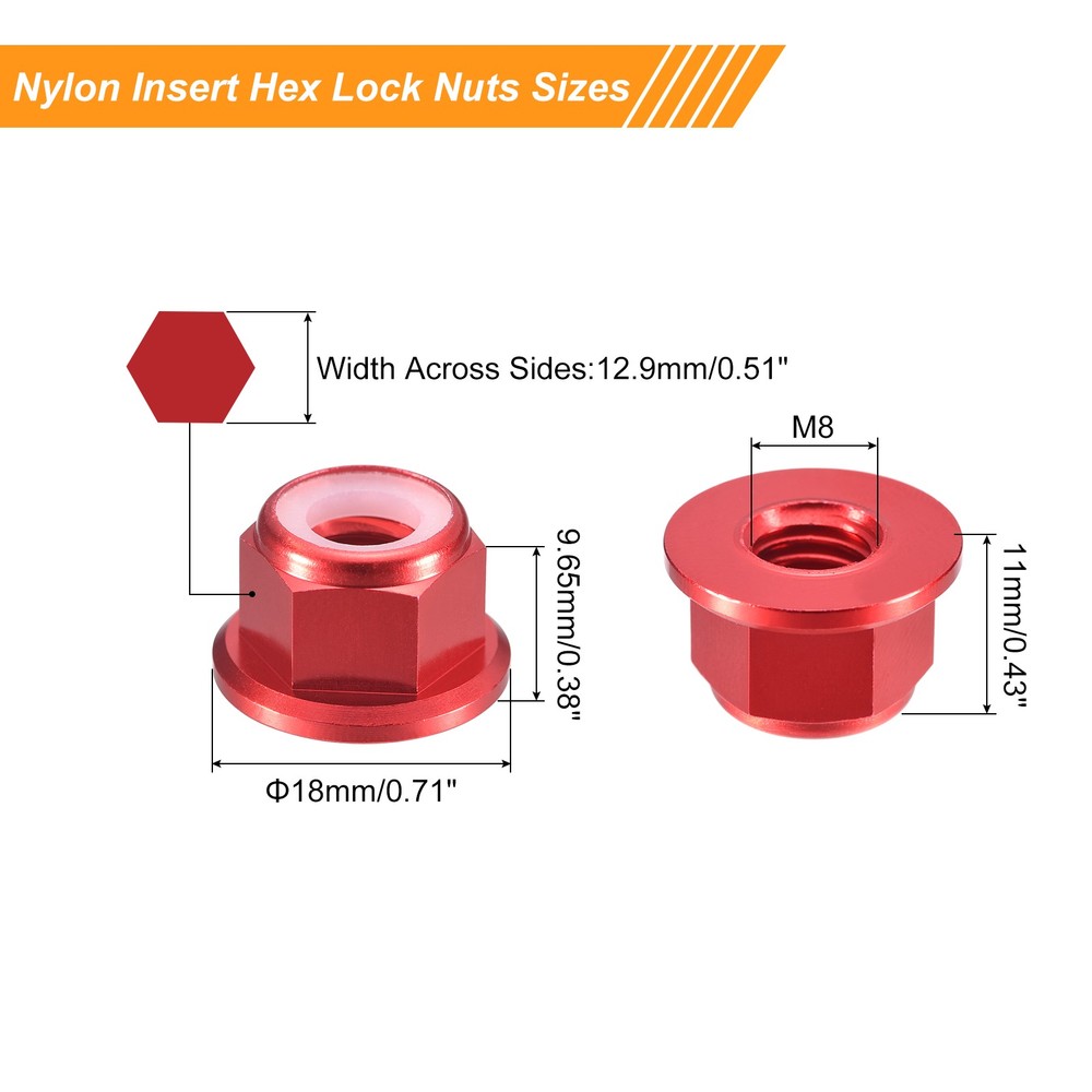 Nylon Insert Hex Lock Nuts, 10pcs - M8x1.25mm Self-Locking Nut(Claret)