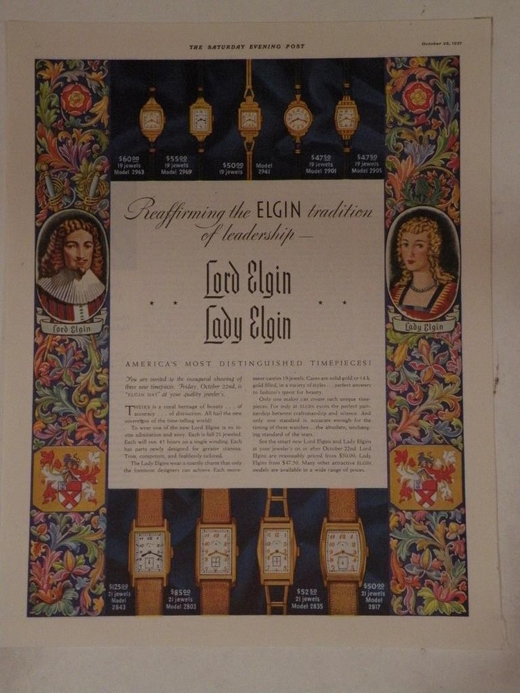 Magazine Ad* - 1937 - Elgin Watches - 9 models shown