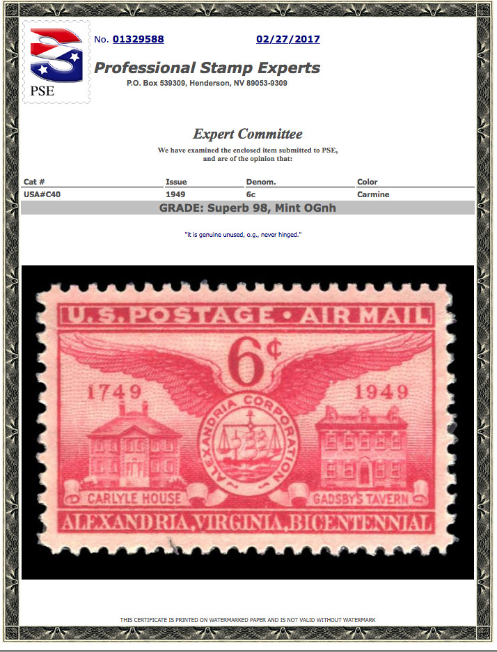 #C40 MNH PSE Graded 98, PSE Cert # 01329588