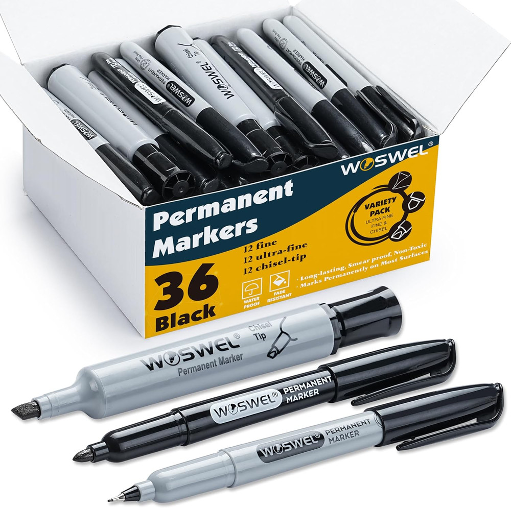 Permanent Markers 36 Variety Pack Bulk,Featuring Ultra-Fine,Chisel Tip,And Fine