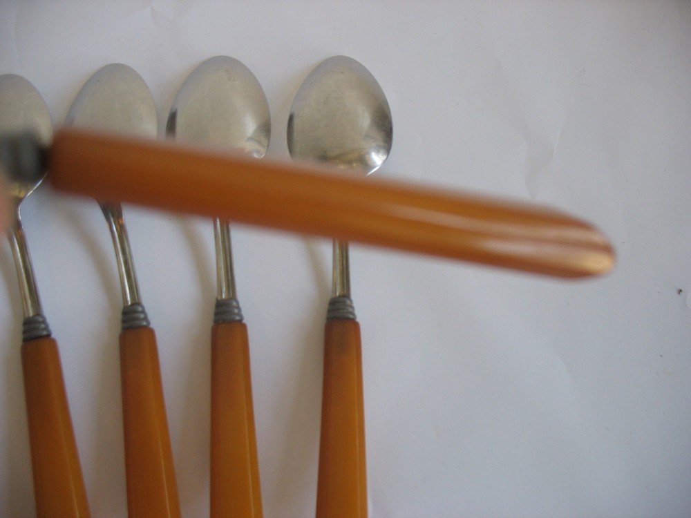 S/12 Royal Brand Sharp Cutter Butterscotch Bakelite Flatware Teaspoon Tablespoon