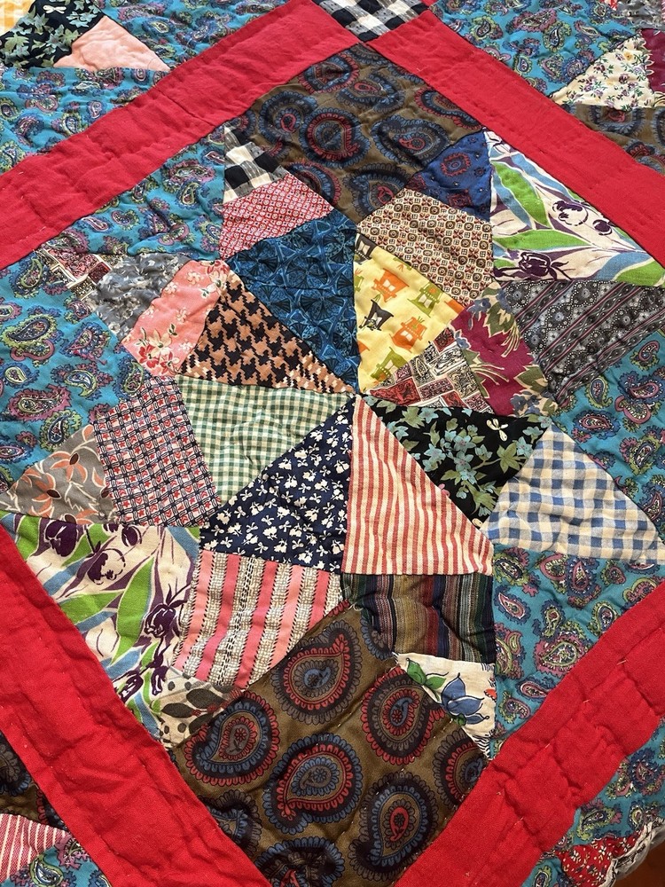 Vintage Handmade Quilt Scrap Star Patchwork Bedspread