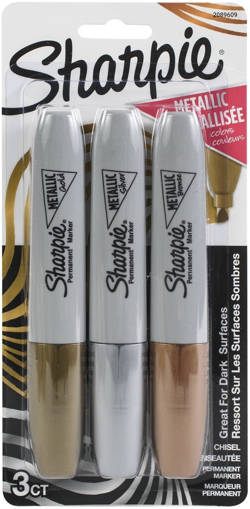 Sharpie Metallic Permanent Markers 3/Pkg-Gold, Silver & Bronze - 2 Pack