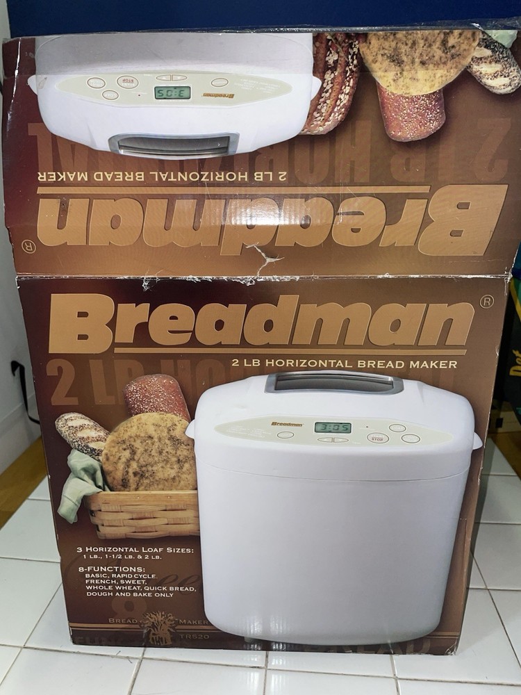 Open Box Breadman Bread Maker 3 Horizontal Loaf Sizes 8 Function TR520 2lb Model