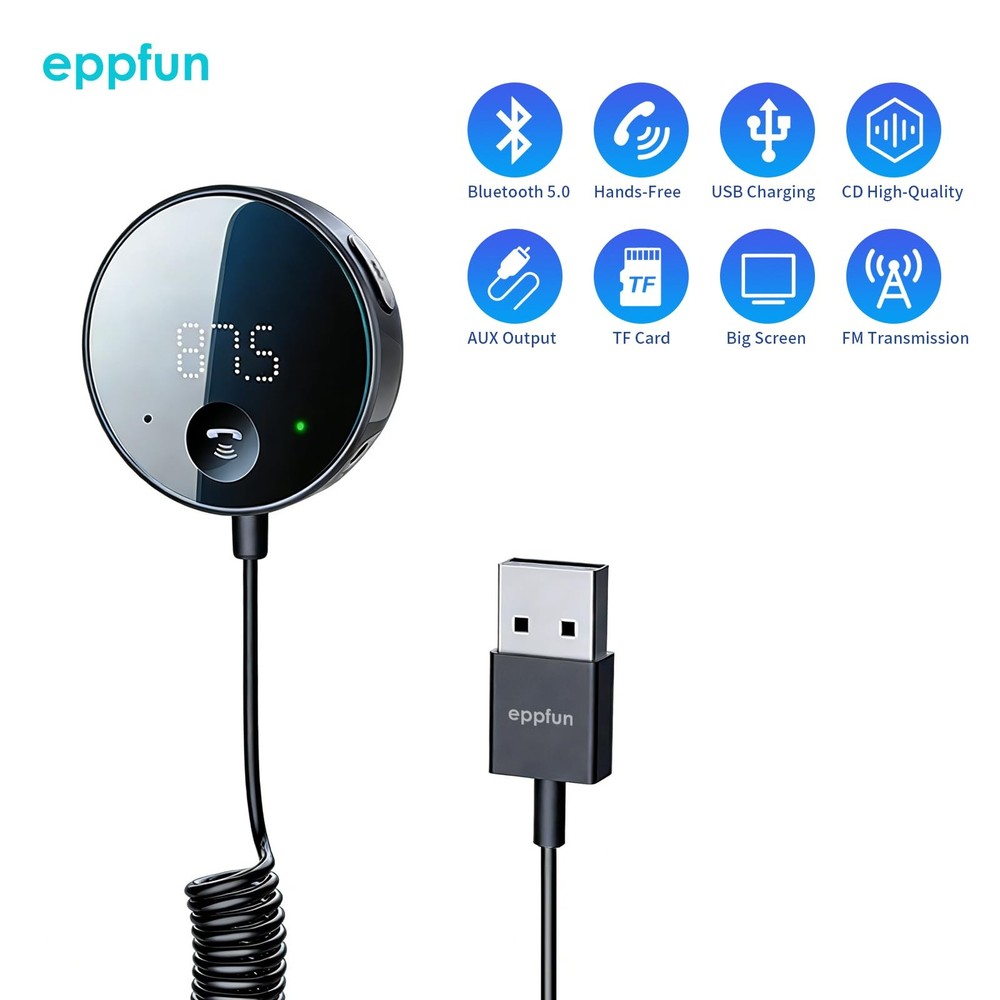 Bluetooth FM Transmitter for Car, AUX Adapter, Bluetooth Receiver for Car Mus...
