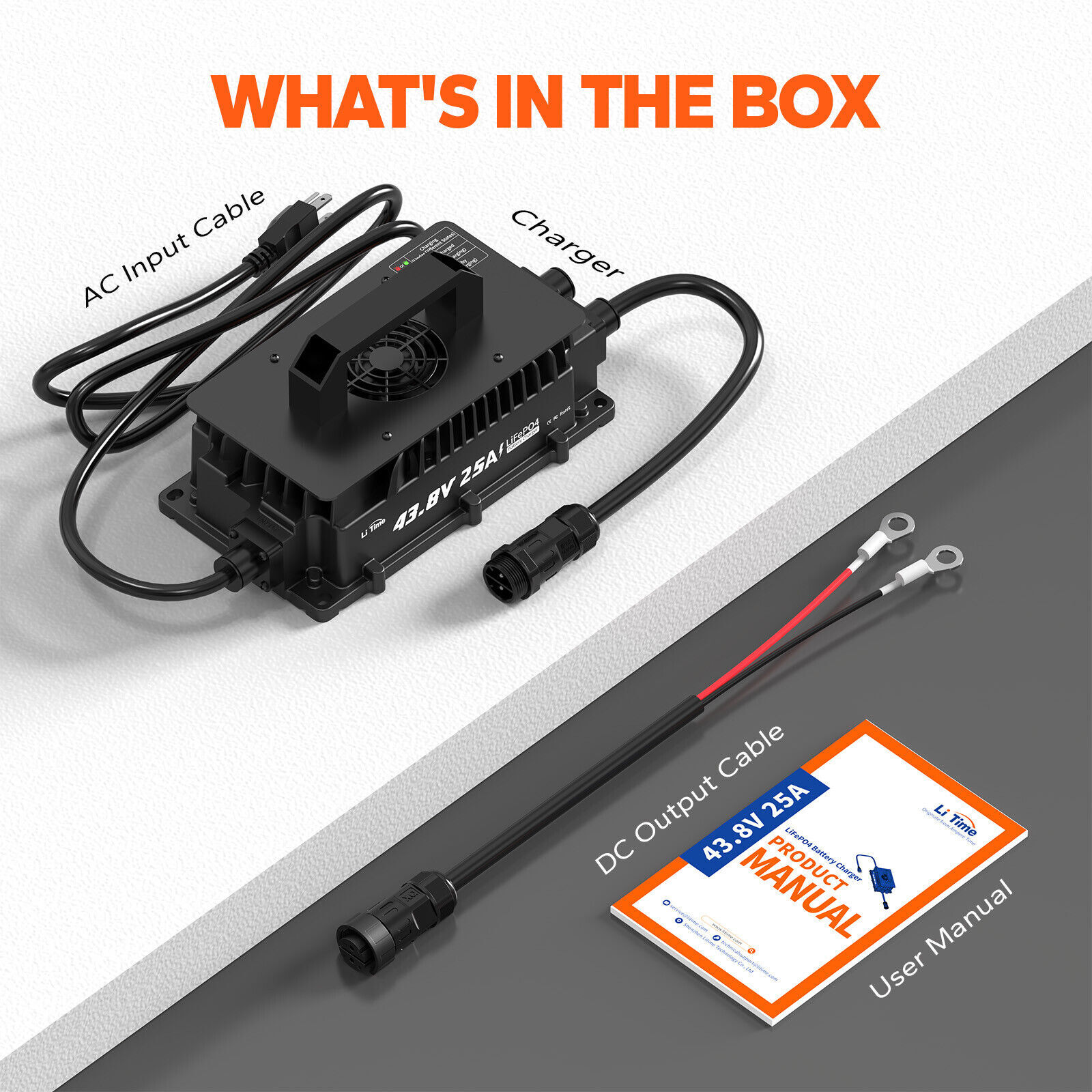LiTime 43.8V 25A Waterproof AC-DC Charger for 36V(38.4V) Lithium LiFePO4 Battery