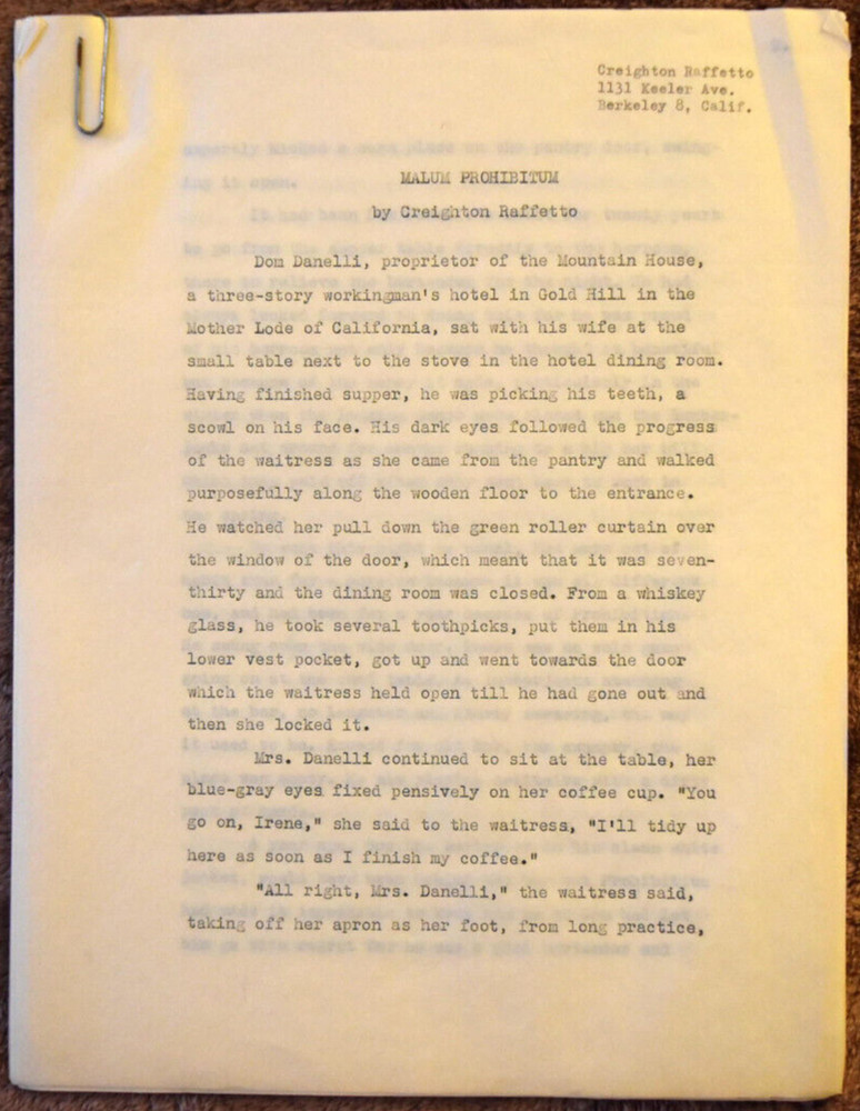 Michael Raffetto " Malum Prohibitum " Complete Original Radio Script