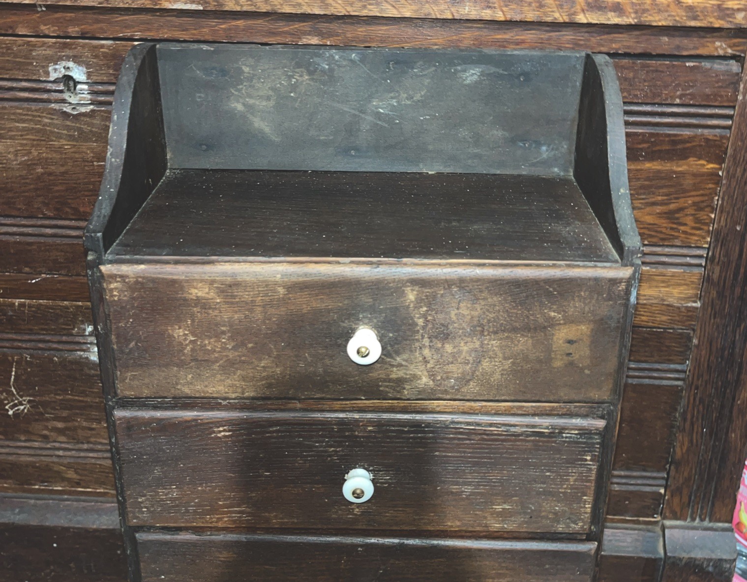 Antique WOOD Cabinet SPICE BOX/ PRIMITIVE /APOTHECARY Divided Drawers & Bread