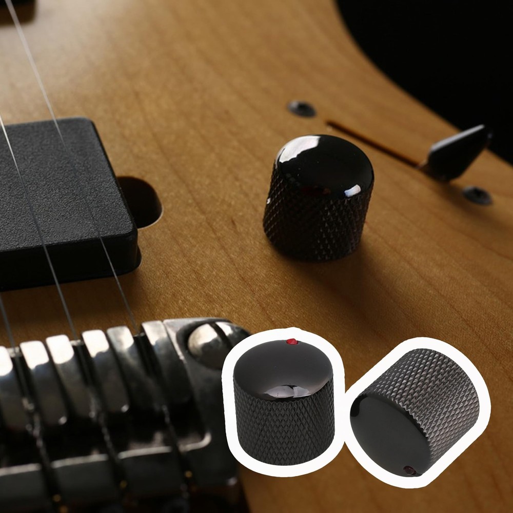 4PCS Black Red Dot Gem Metal Guitar Potentiometer Knobs Control Knurled