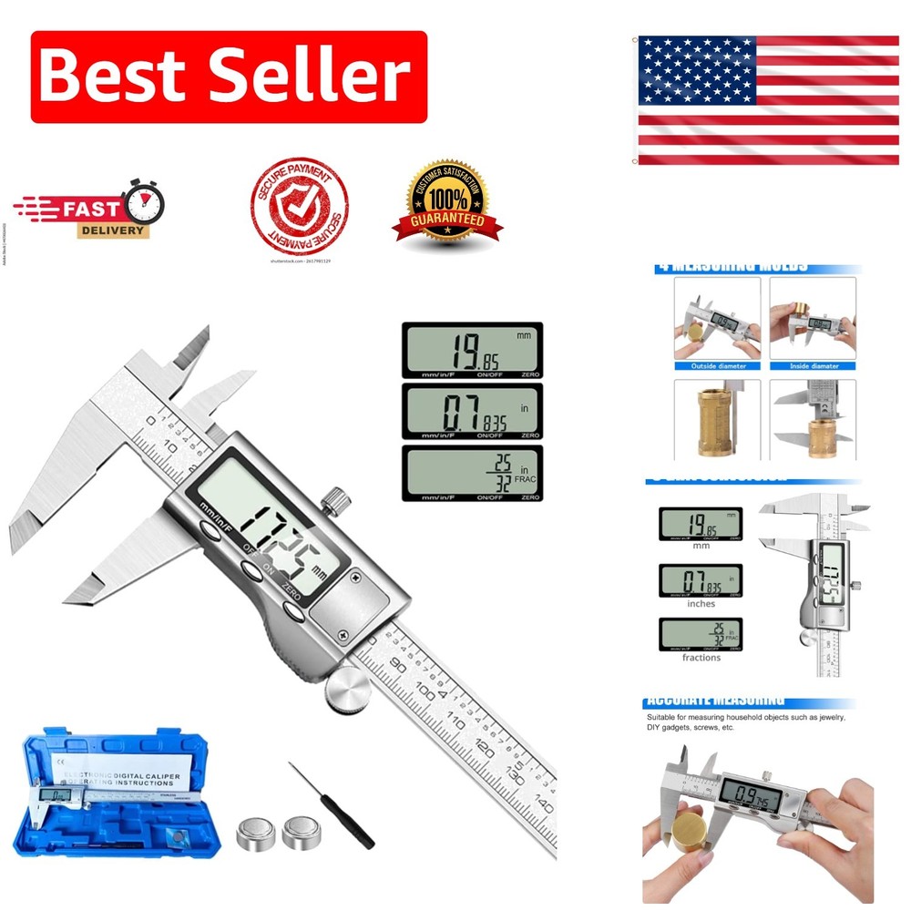 6" Stainless Steel Digital Caliper - Accurate Micrometer with Large LCD Display