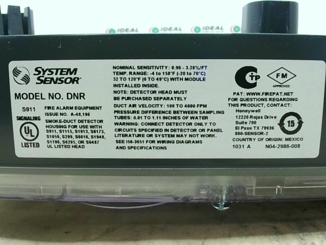 System Sensor DNR Intelligent Low-Flow Non-Delay Duct Smoke Detector Housing