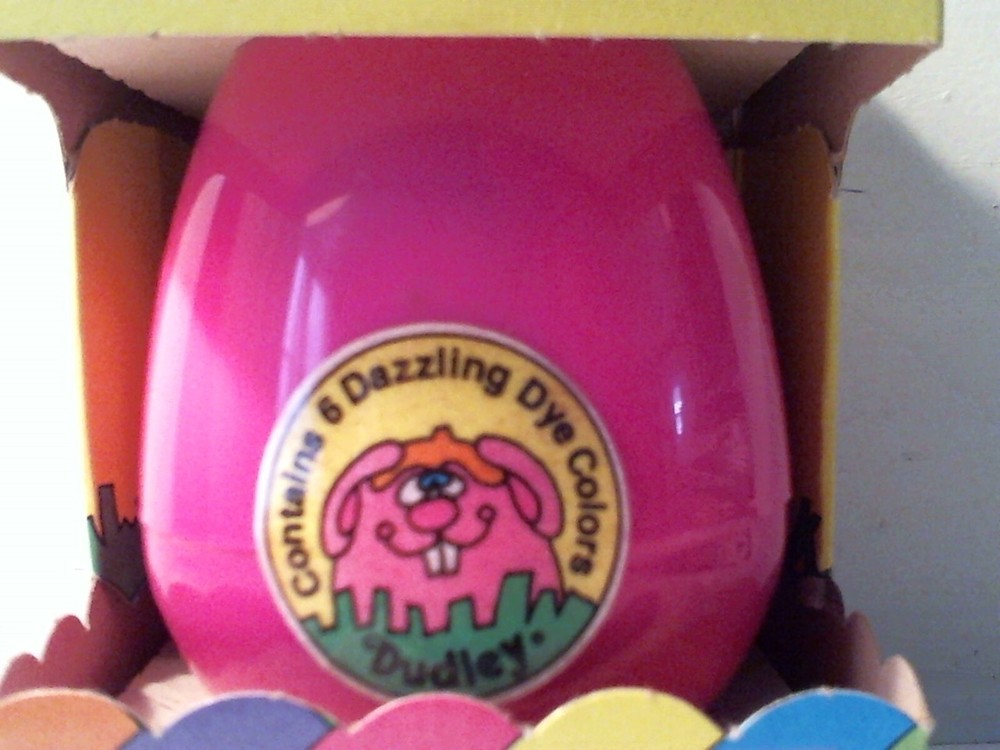 1986 DUDLEY'S EASTER EGG DYE COLORING KIT COMPLETE IN ORIGINAL BOX - PINK