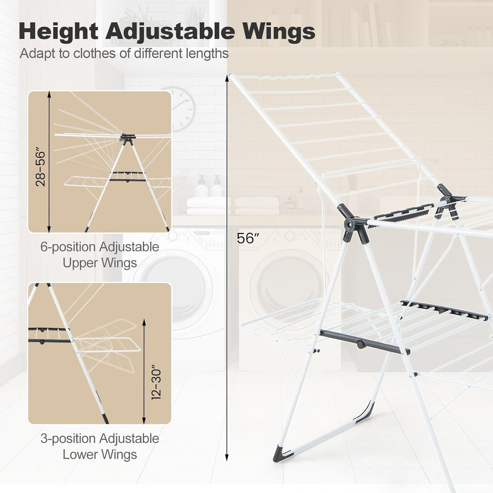 Foldable Laundry Drying Rack with Adjustable Wings & 33 Rails for Indoor/Outdoor