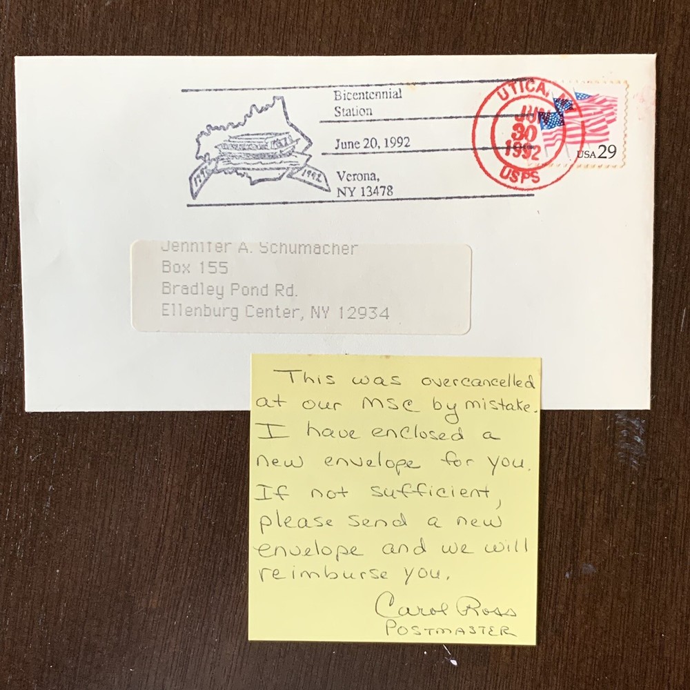 INTERESTING US COVER WITH NOTE FROM POSTMASTER EXPLAINING MISTAKE CANCEL
