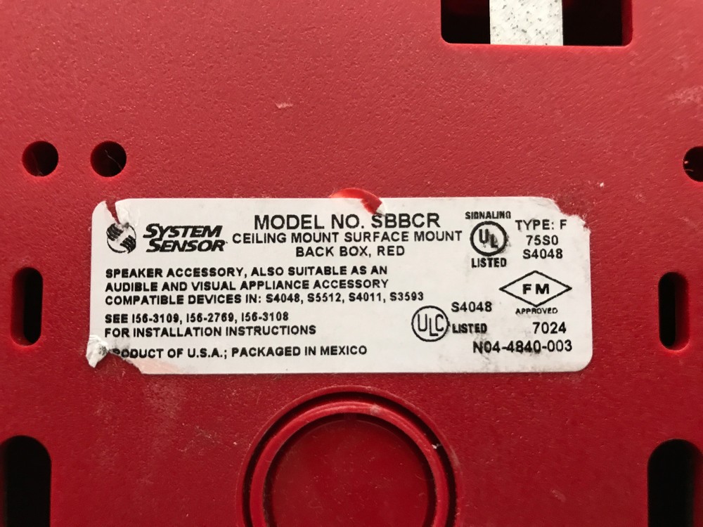 NEW System Sensor SpectrAlert Advance SBBCR Ceiling Mount Surface Back Box Red