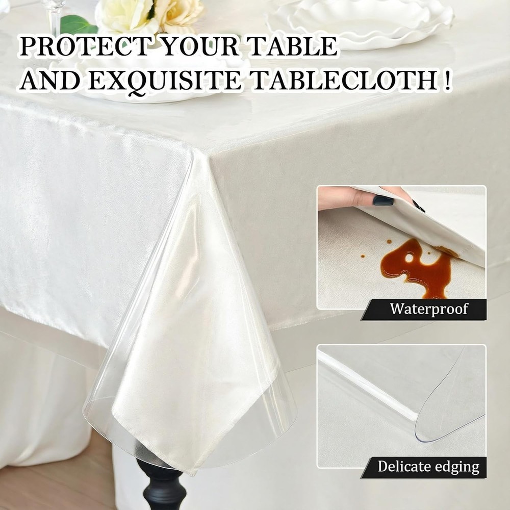 Clear Plastic Tablecloth Protector 55"x70" Waterproof Vinyl Table Cover Dining