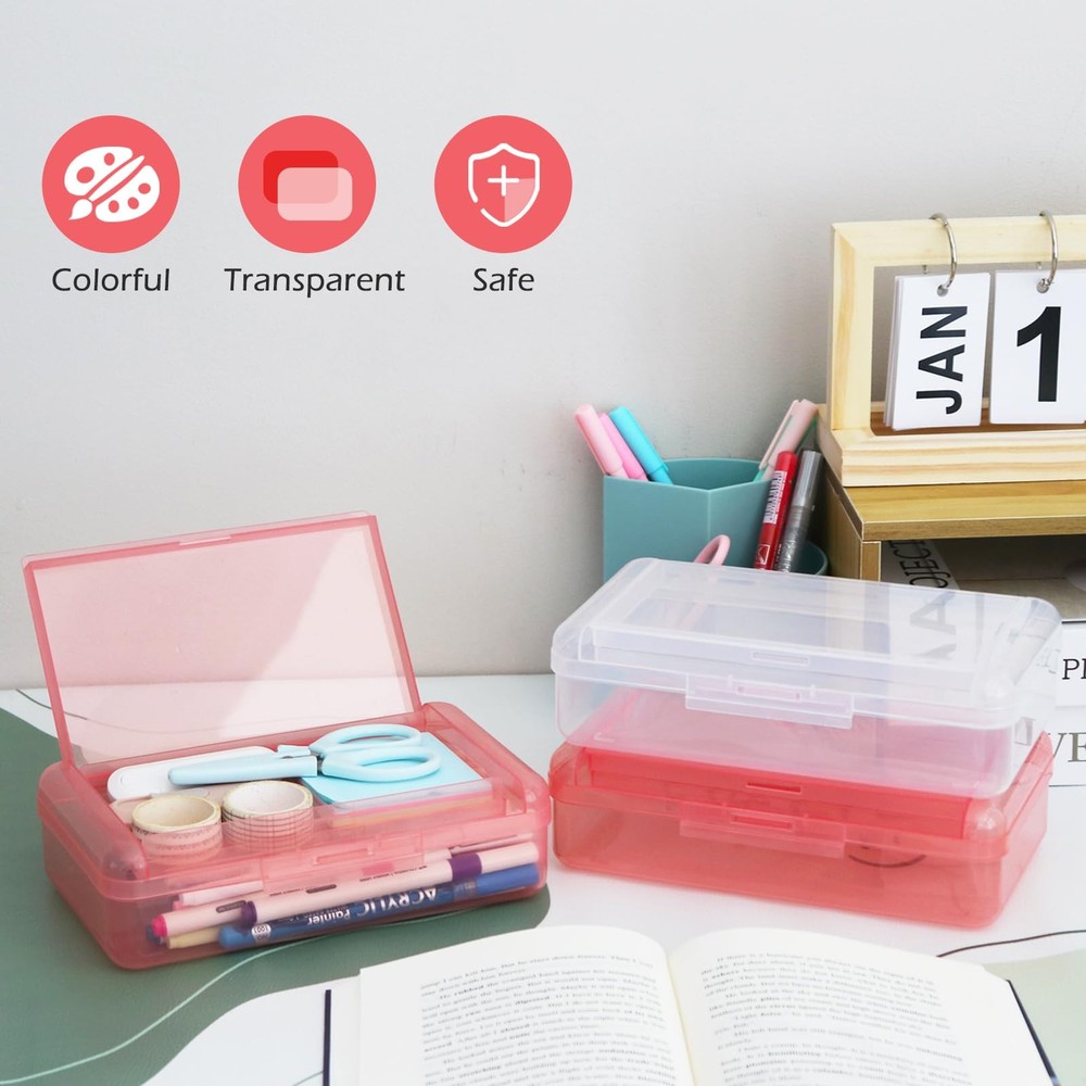 Double Layer Hard Plastic Translucent Pencil Box Blue