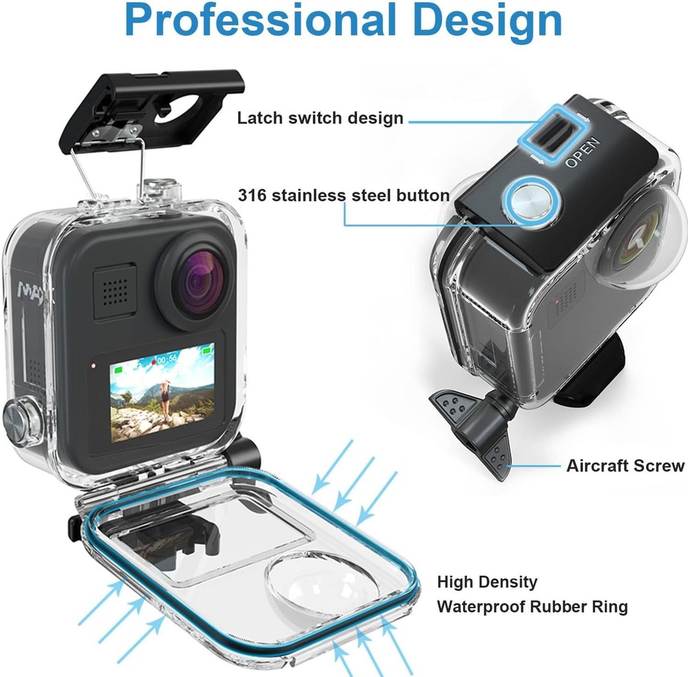 GoPro MAX 360 Waterproof Case - 147FT Depth, Touchscreen Design & Accessories
