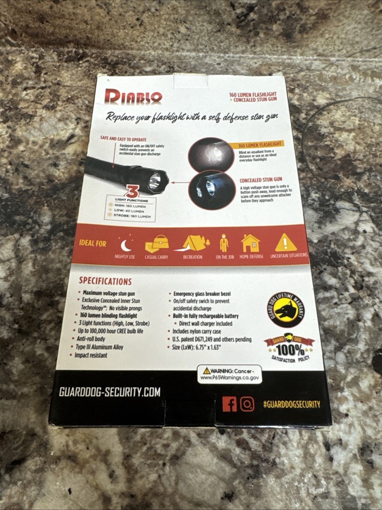 Diablo Stun Gun with Flashlight 160 Lumen, 3-Function Light