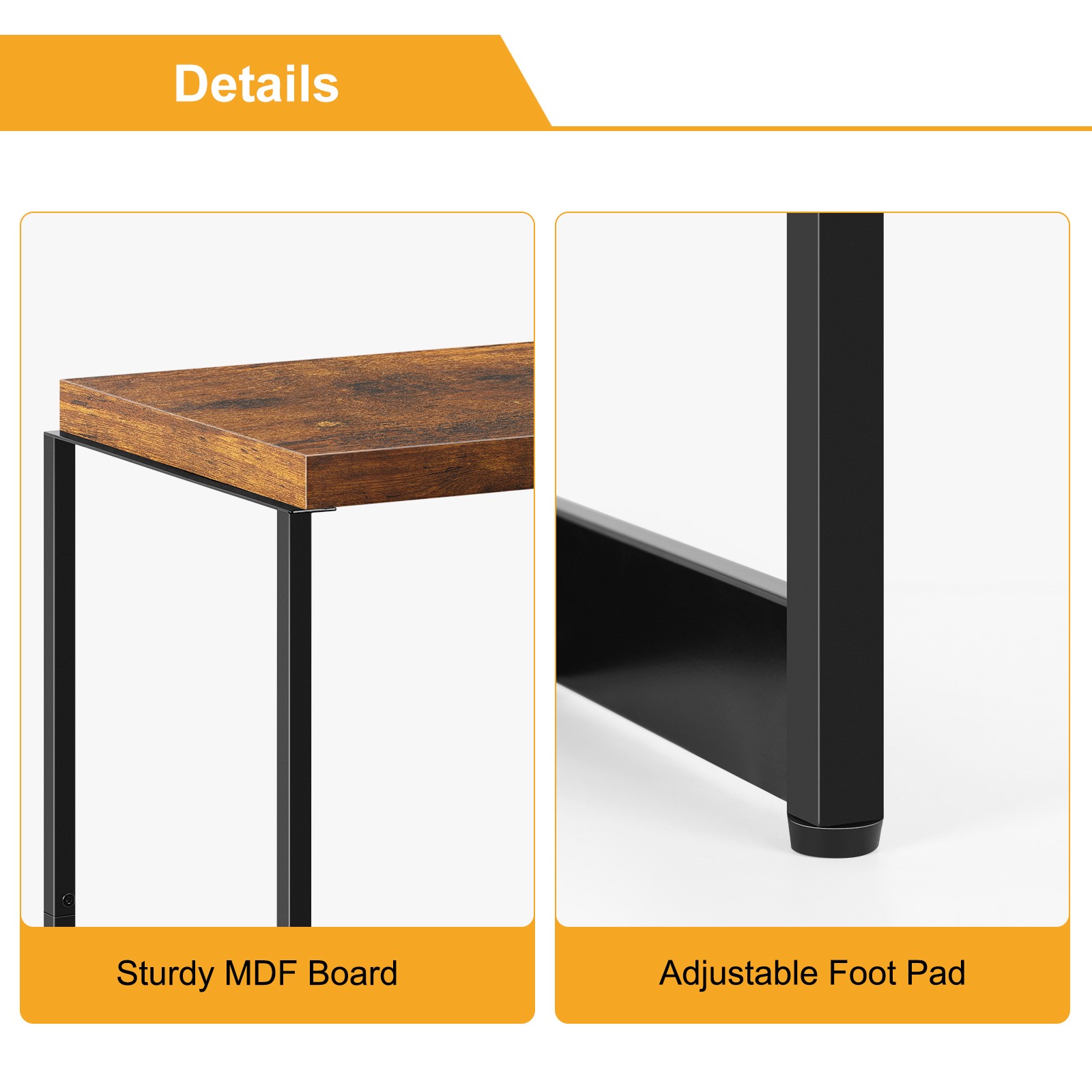 Brown End Table Small Side Table, Wood Night Stand with Metal Frames for Bedroom