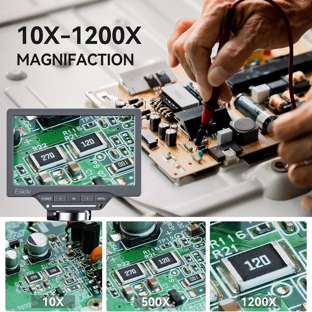 Elikliv 7" IPS Digital Microscope 1200X 12MP Full Coin View Magnifier EDM201 SE