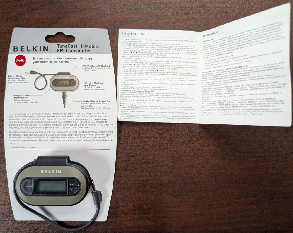 Belkin TuneCast II FM Transmitter F8V3080, For iPod, iPhone, Android, MP3, DVD