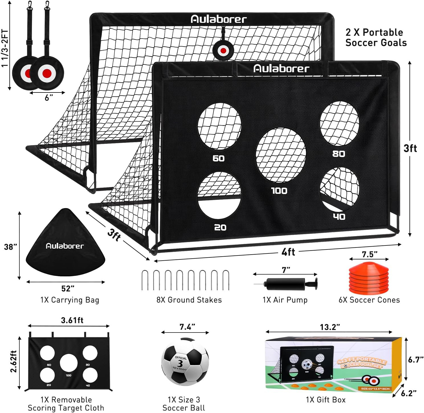 Soccer Goal, 4X3Ft Kids Soccer Goals Set for Backyard, Portable Pop-Up Soccer Ne