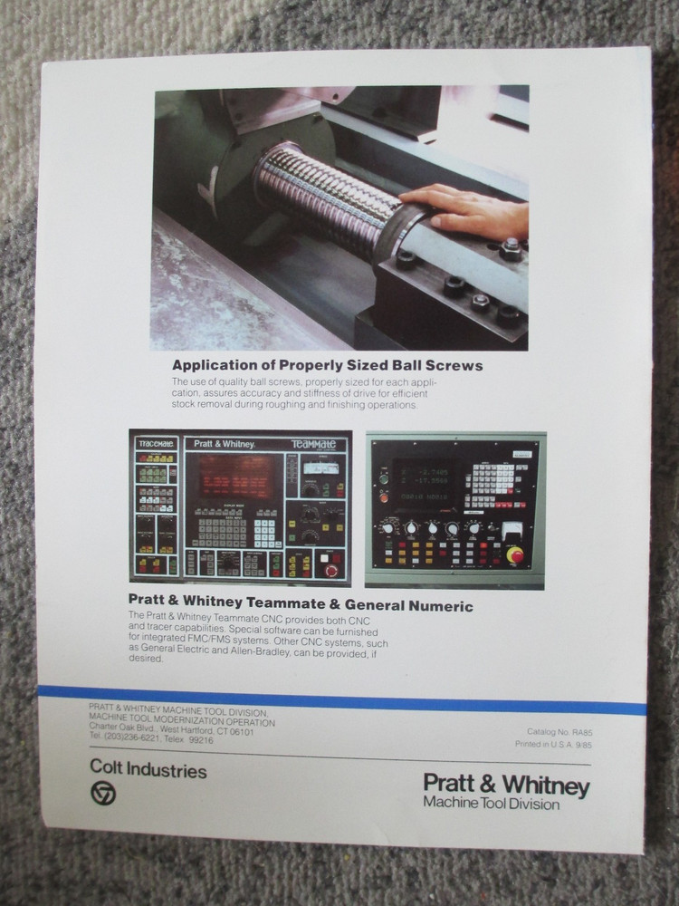 Pratt & Whitney Machine Tool Catalog No. MT156 +Modernization Lit