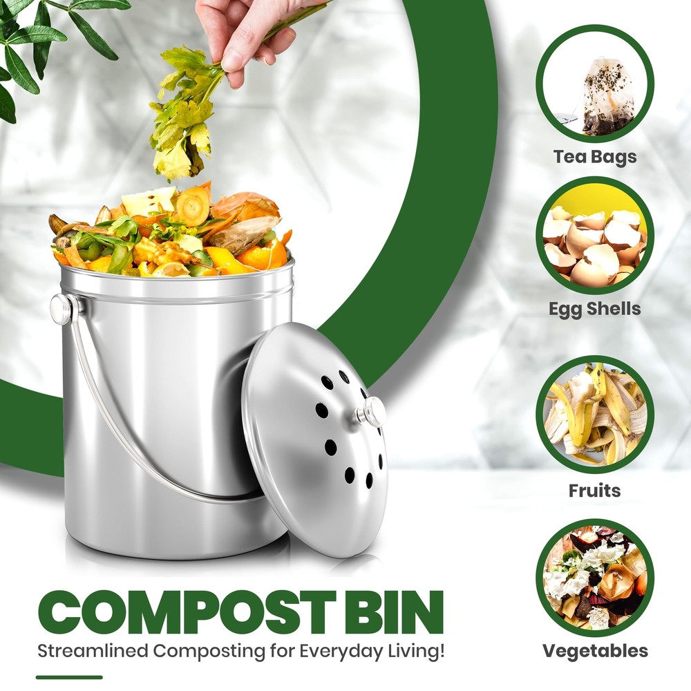 Utopia Kitchen 1.3 Gallon Compost Bin with Lid & Charcoal Filter
