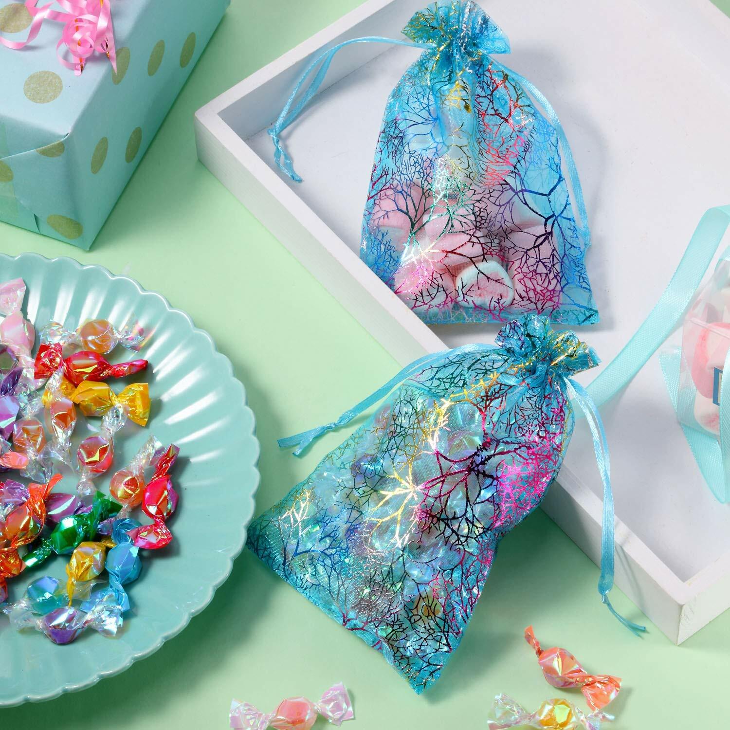 5x7in Sheer Drawstring Organza Bags Jewelry Favor Gift Coralline Pouches Wedding