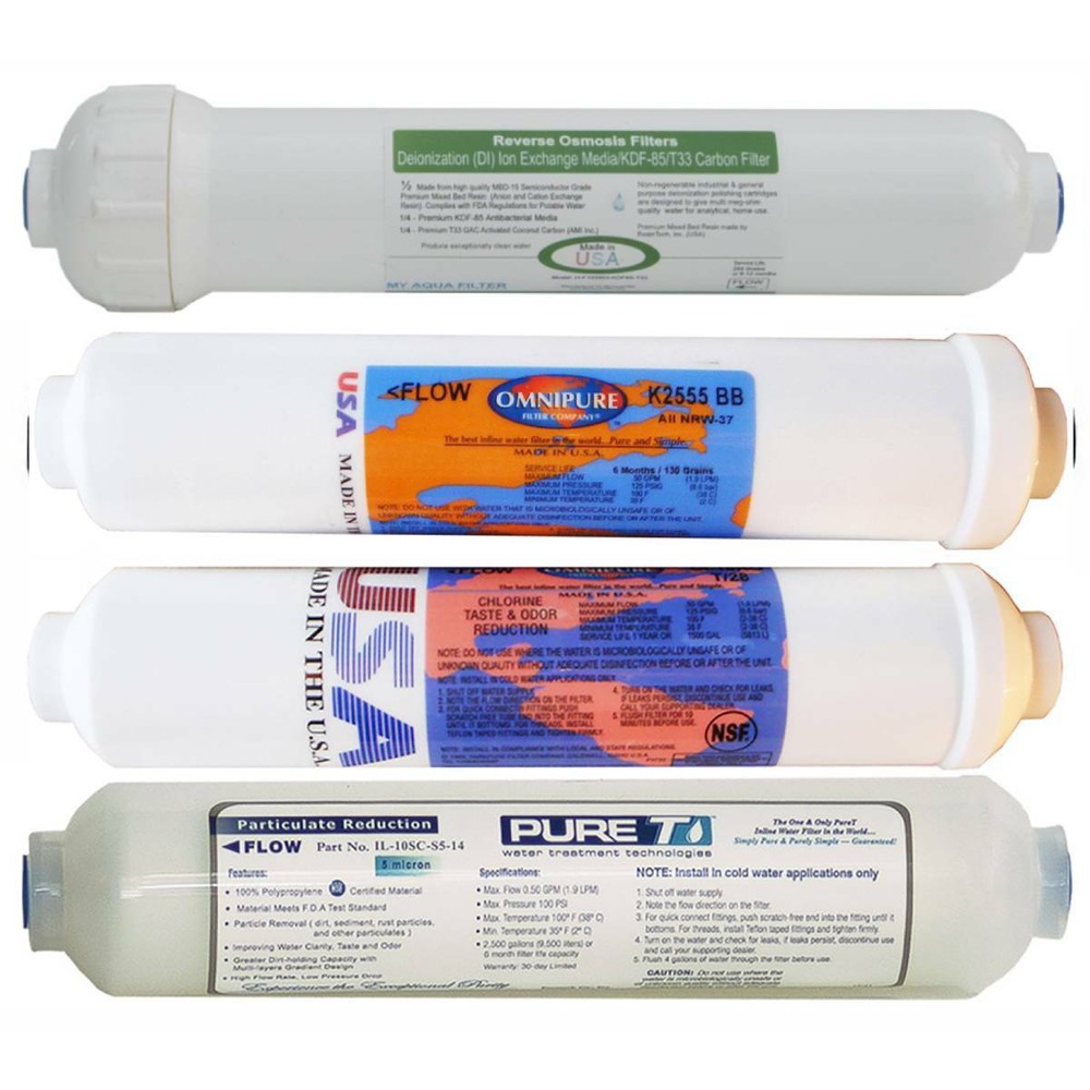 4pcs replacement filter set for portable Reverse Osmosis with double DI filters.