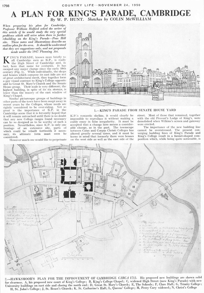 1950 A Plan For King's Parade Cambridge Professor William Holford