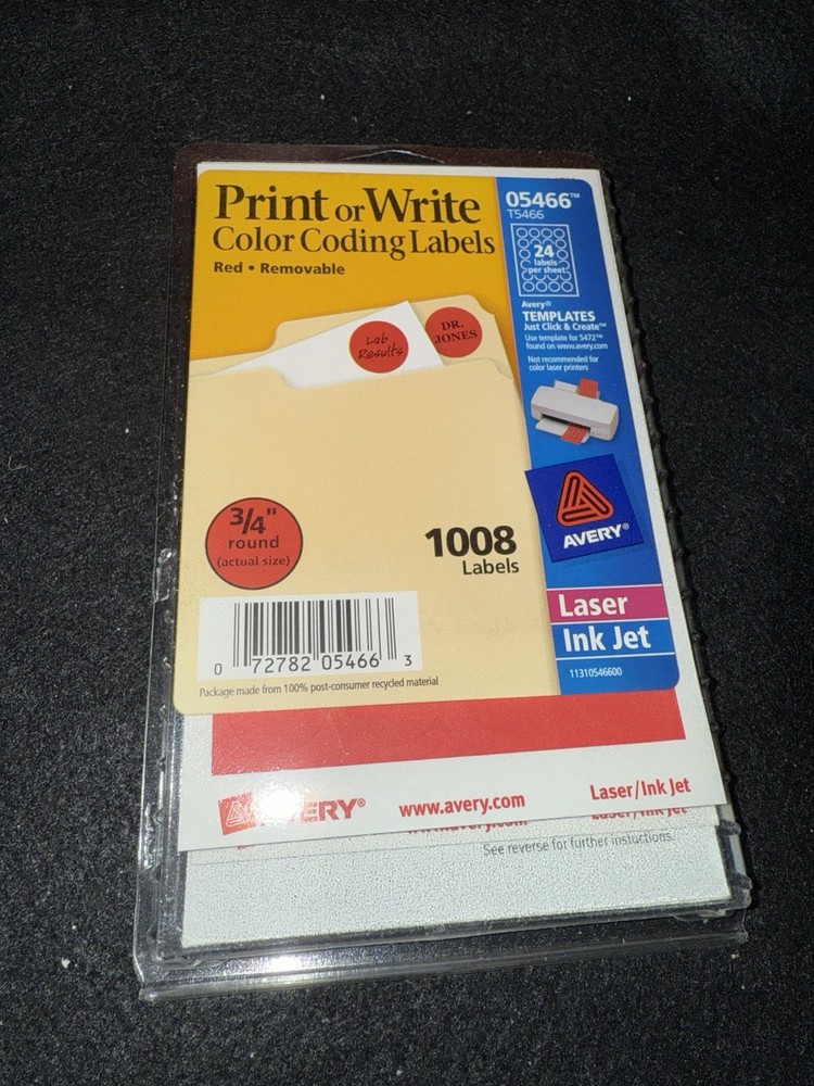 Avery Printable Removable Color-Coding Labels 3/4" dia Red 1008/Pack 05466