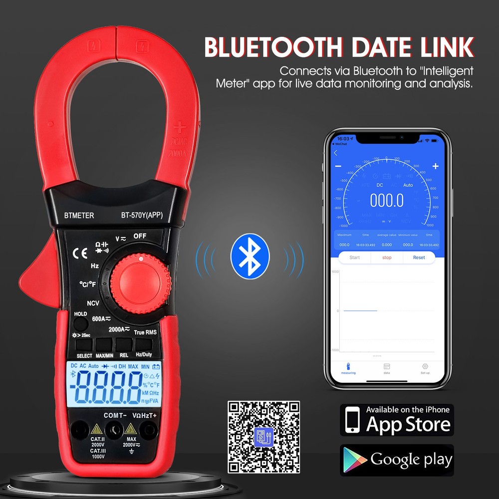 Digital Clamp Meter Multimeter TRMS 60A-1000A AC/DC Current Voltage Amp Tester