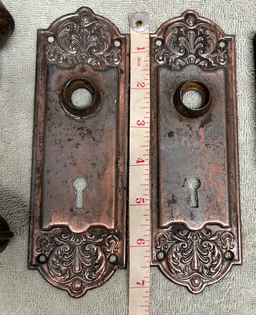 Antique Victorian Metal Door Knob Set With Mortise & Backplates