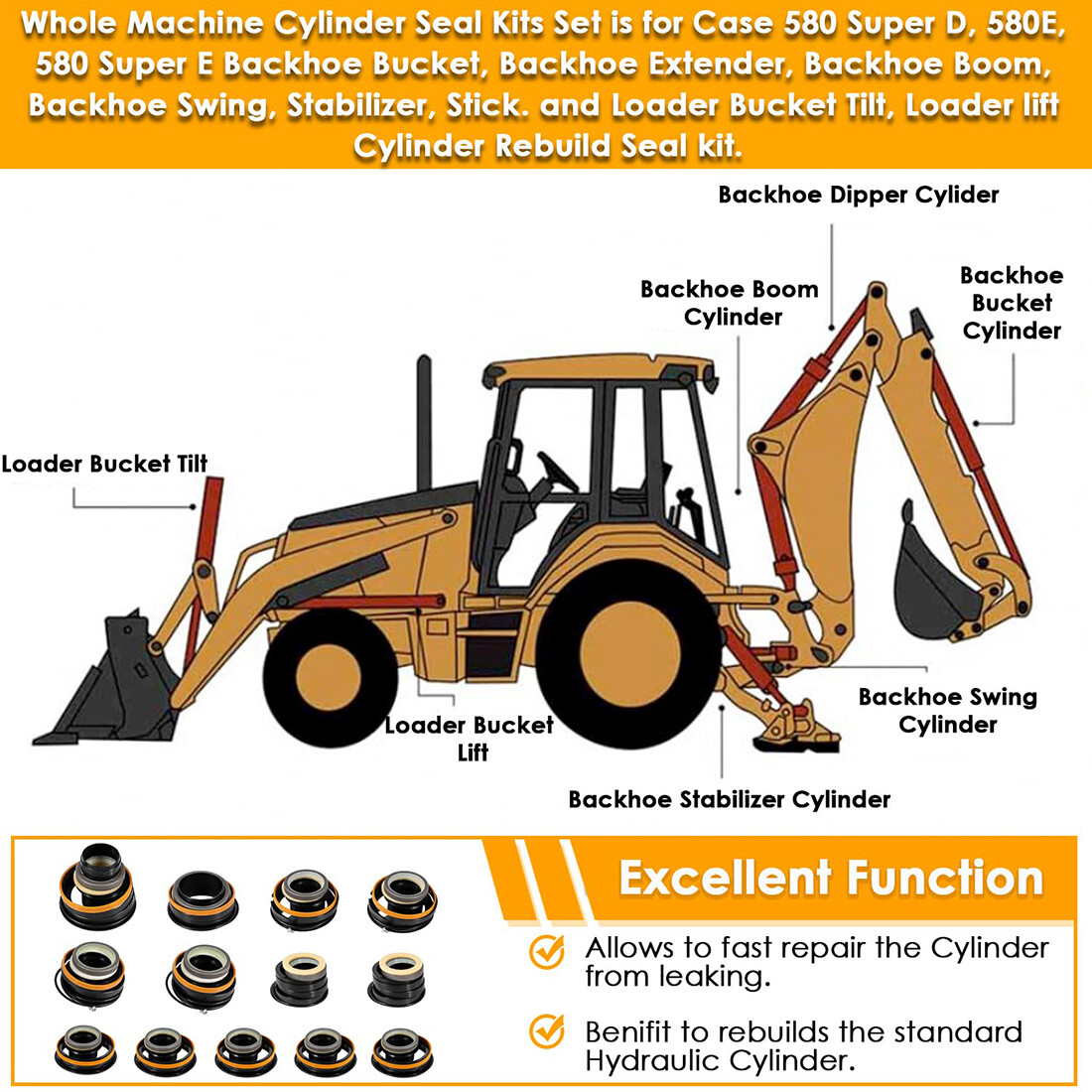 Whole Machine Hydraulic Cylinder Seal Kit for Case 580C 580SE 580SD 580 Backhoe