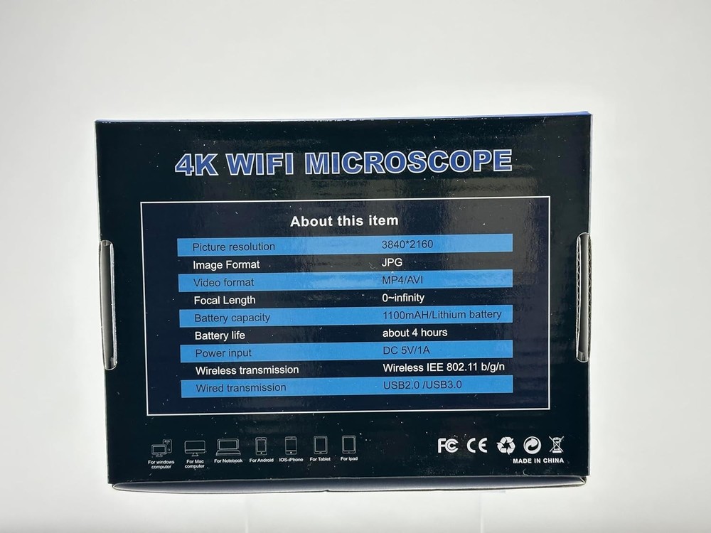 Ninyoon 4K WiFi Microscope for iPhone Android PC, 50-1000X USB Digital Grey