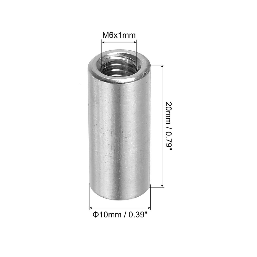 6Pcs Round Connector Nuts, M6x20x10mm Coupling Nut Sleeve Rod Bar Stud Nut