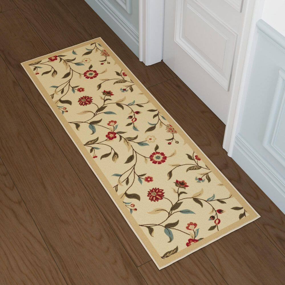 Ottohome Collection Non-Slip Rubberback Floral Leaves 2X5 Indoor Runner Rug, 1 F