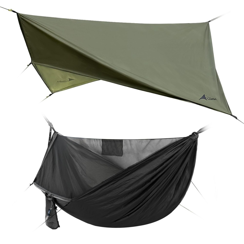 Camping Hammock with Net and Rain Fly, Lightweight Hanging Hammocks Tree...