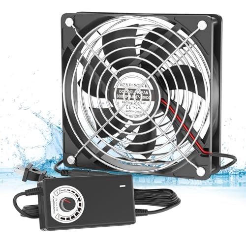 IP67 Waterproof Small 12V Variable Speed Computer Fan with AC Plug, 110V 120V